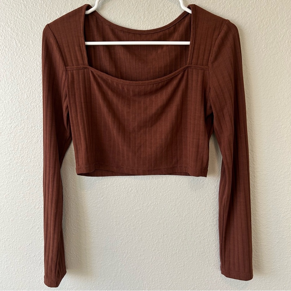SHEIN Chocolate Brown Ribbed Crop Top
